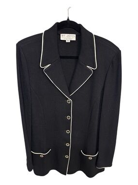 NWOT St. John Collection Black Jacket with White Piping Sz 14 (12)